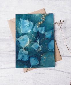 Cyan Leaf Splash Greeting Card — Far Mountain Studio