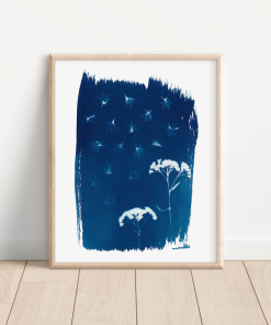 Cyanotype art print Rain on the Flowers — Far Mountain Studio